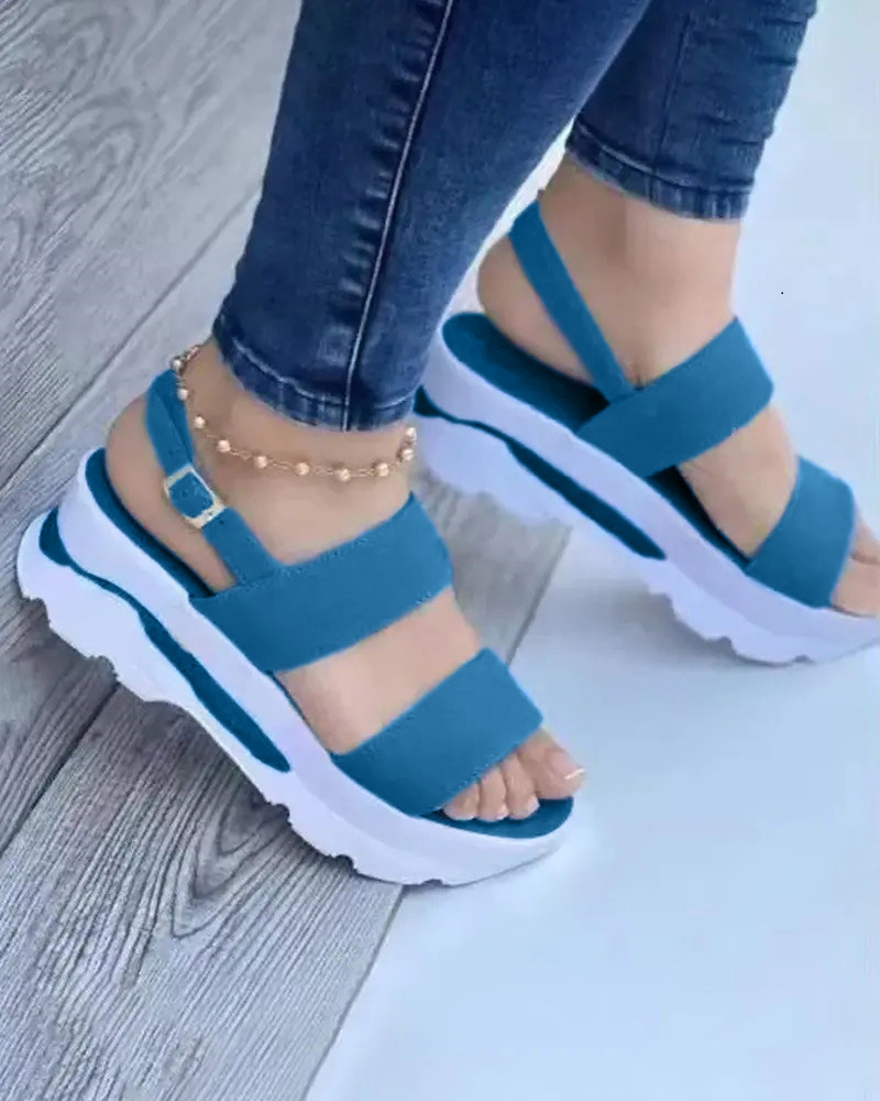 

Double Strap Platform Buckled Sandals, Blue