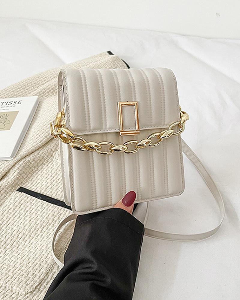 

Quilted Chain Decor Flap Crossbody Bag, White
