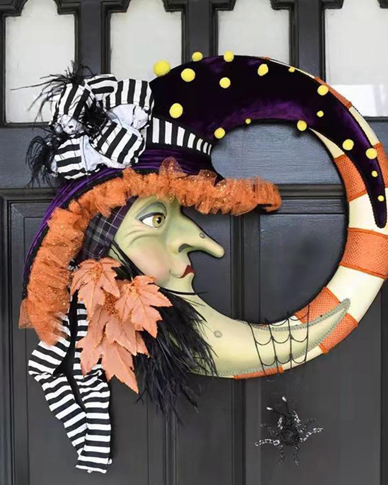 

Artificial Halloween Wreaths Sign For Front Door Halloween Witch Home Wall Door Wreath Decor, Orange