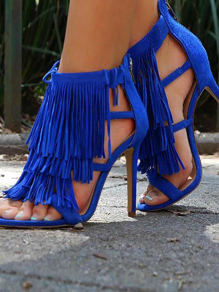 

Fashion Solid Tassel High Heel Sandals, Blue