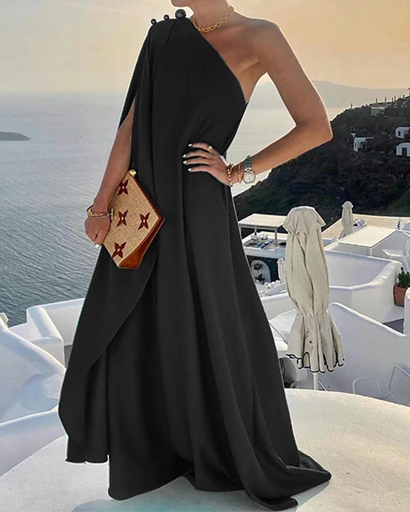 

One Shoulder Ruched Maxi Dress, Black