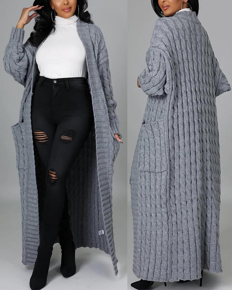 

Pocket Design Cable Knit Cardigan, Gray