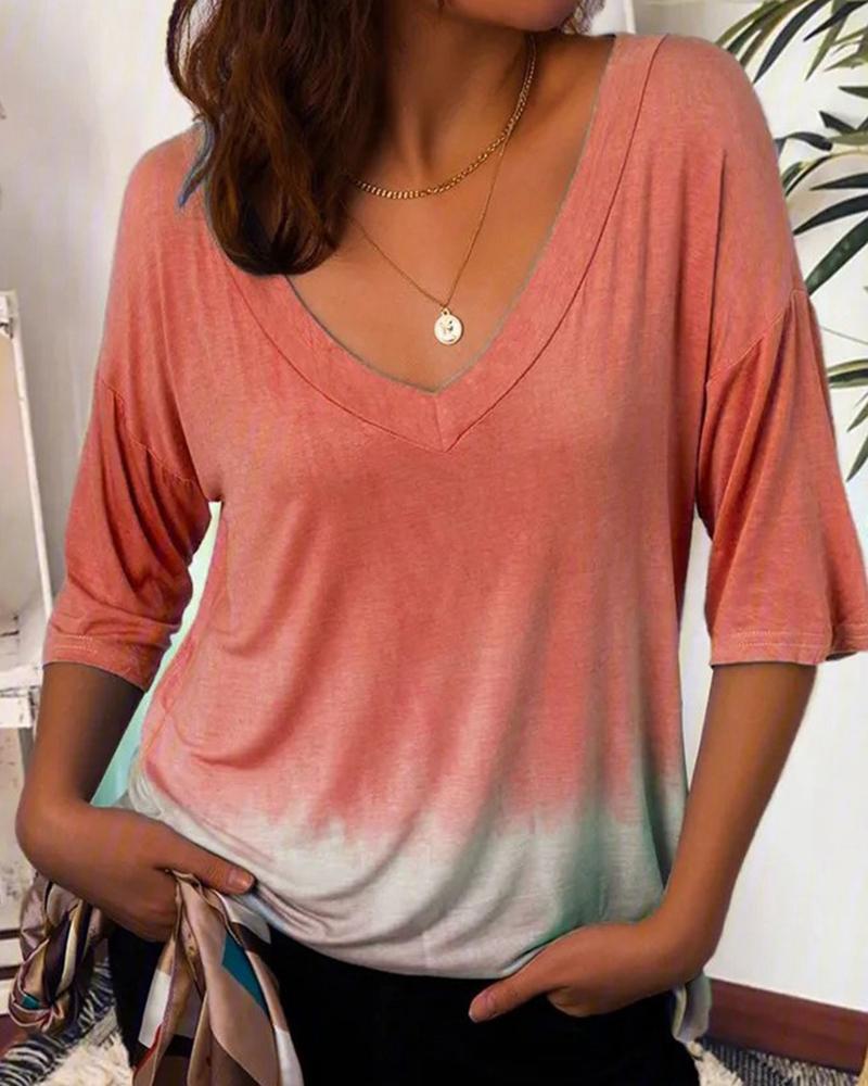 

Tie Dye Gradient Short Sleeve Loose T-shirts, Orange