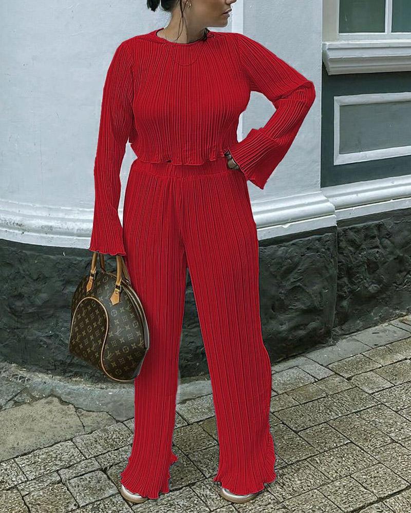 

Plus Size Long Sleeve Top & Pants Set, Red