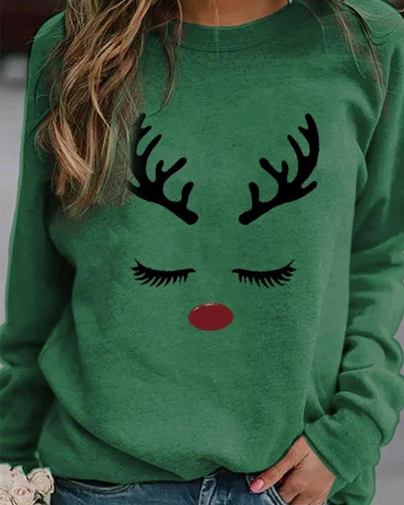 

Christmas Moose Print Casual Sweatshirt, Style1
