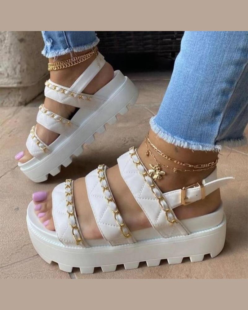 

Solid Open-toe Bandage Upper Platform Sandals, White