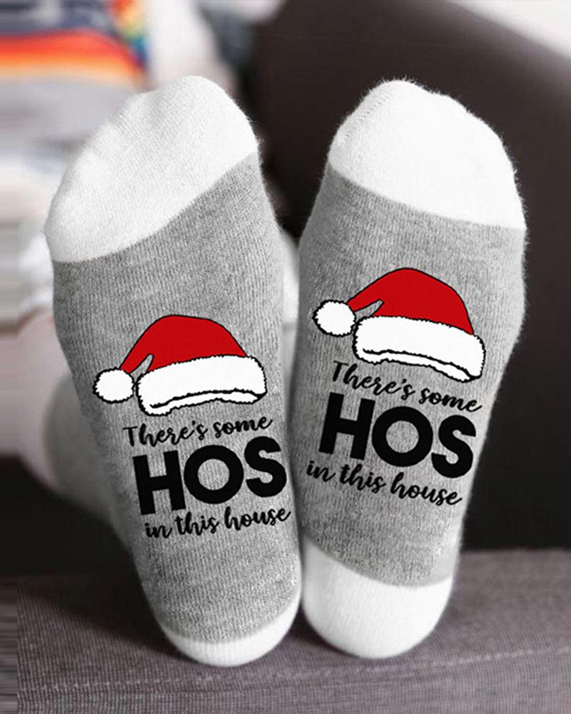 

1Pair Christmas Hat Slogan Print Colorblock Crew Socks, Style3