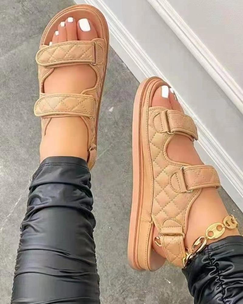 

Solid Open-toe Platform Flat Sandals, Brown