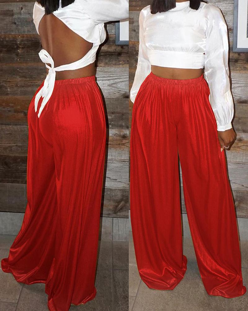 

High Waist Wide Leg Pants, Red