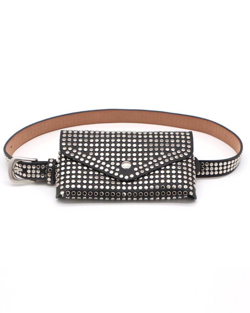 

PU Leather Rivet Decor Punk Fanny Pack, Black