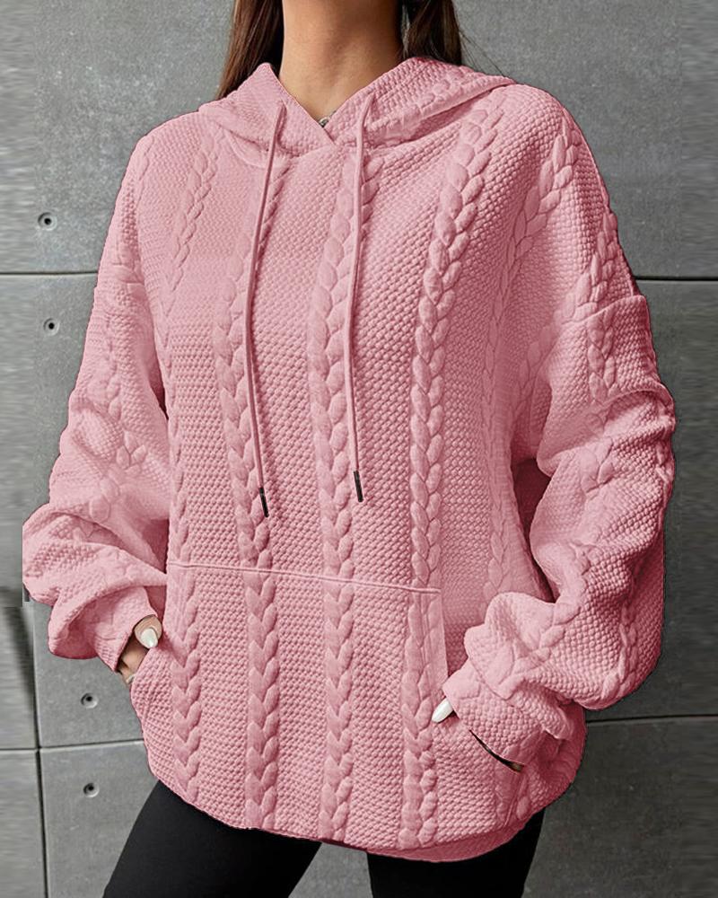 

Pocket Design Drawstring Wheat Textured Hoodie, Pink