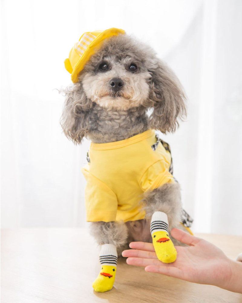 

4PCS Pet Dog Socks Anti-Slip Comfortable Puppy Paw Protectors Duck Pattern Socks Pet Supplies, Yellow