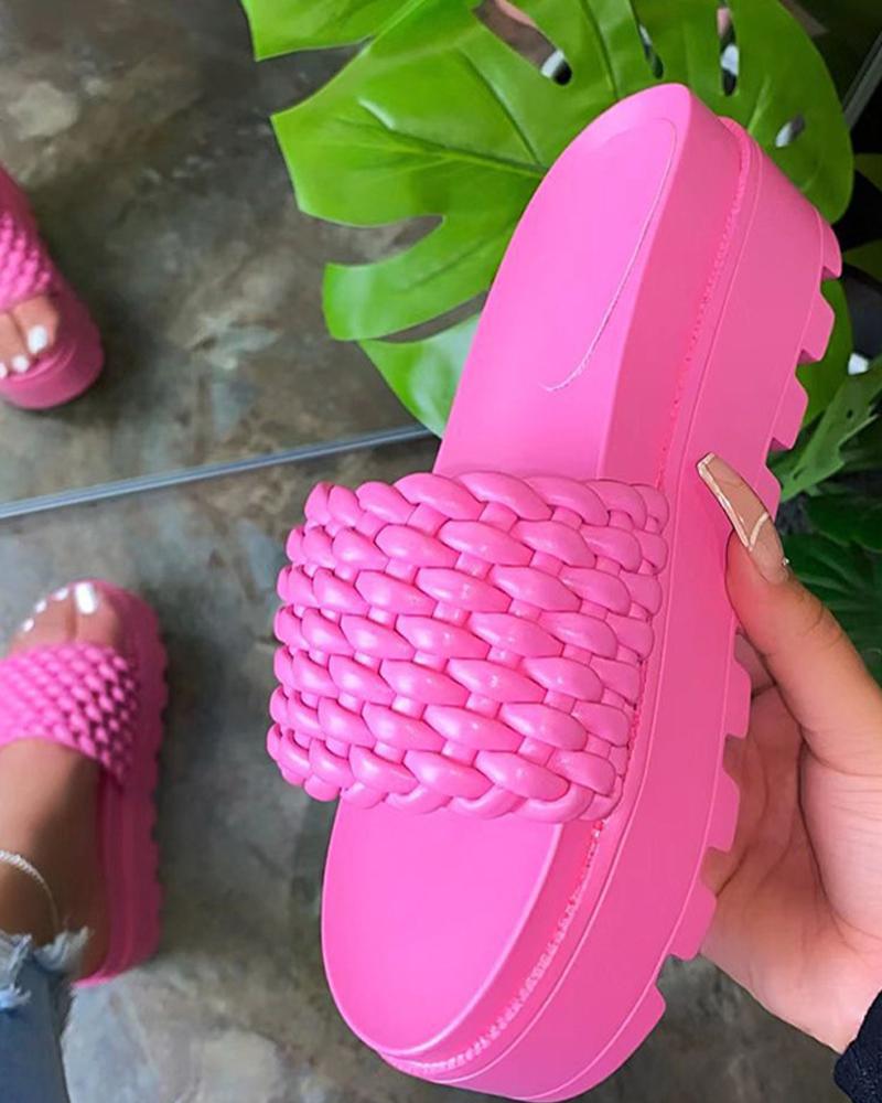 

Solid Woven Upper Platform Slippers, Hot pink