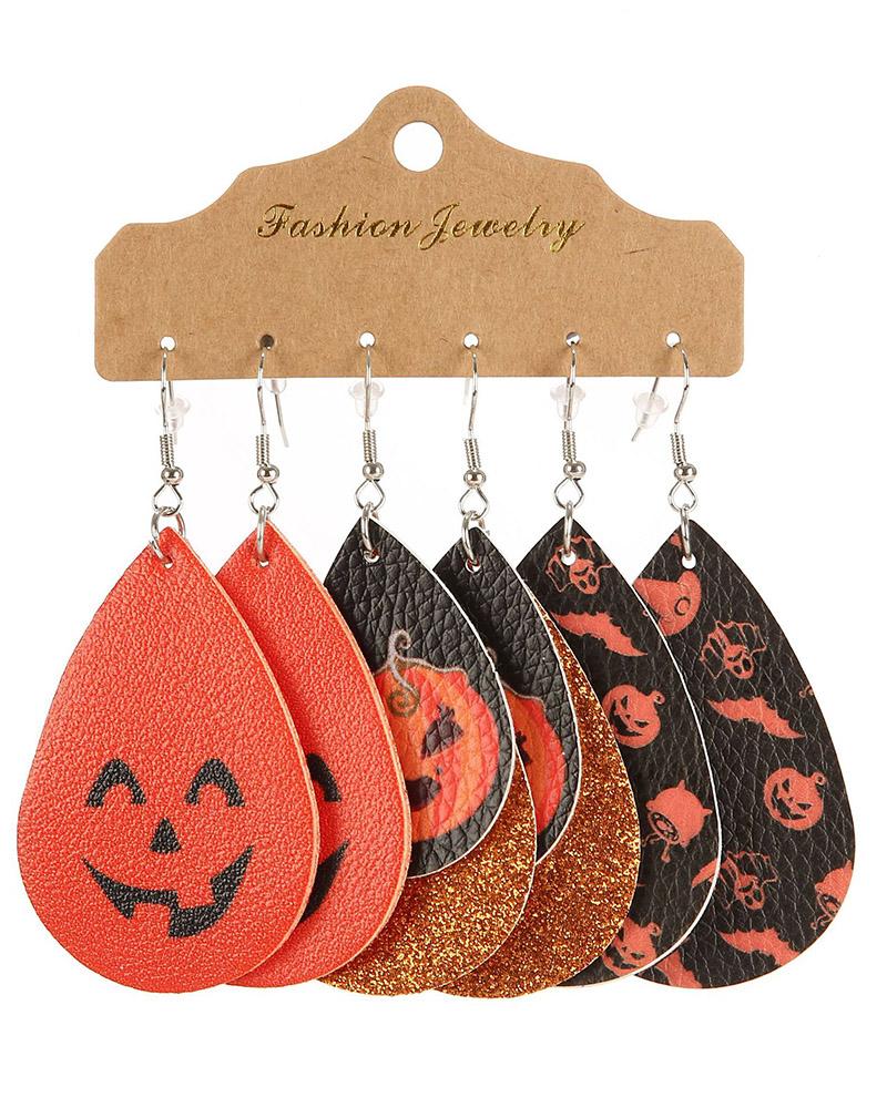 3Pairs Halloween Thanksgiving Graphic Print Drop Earrings