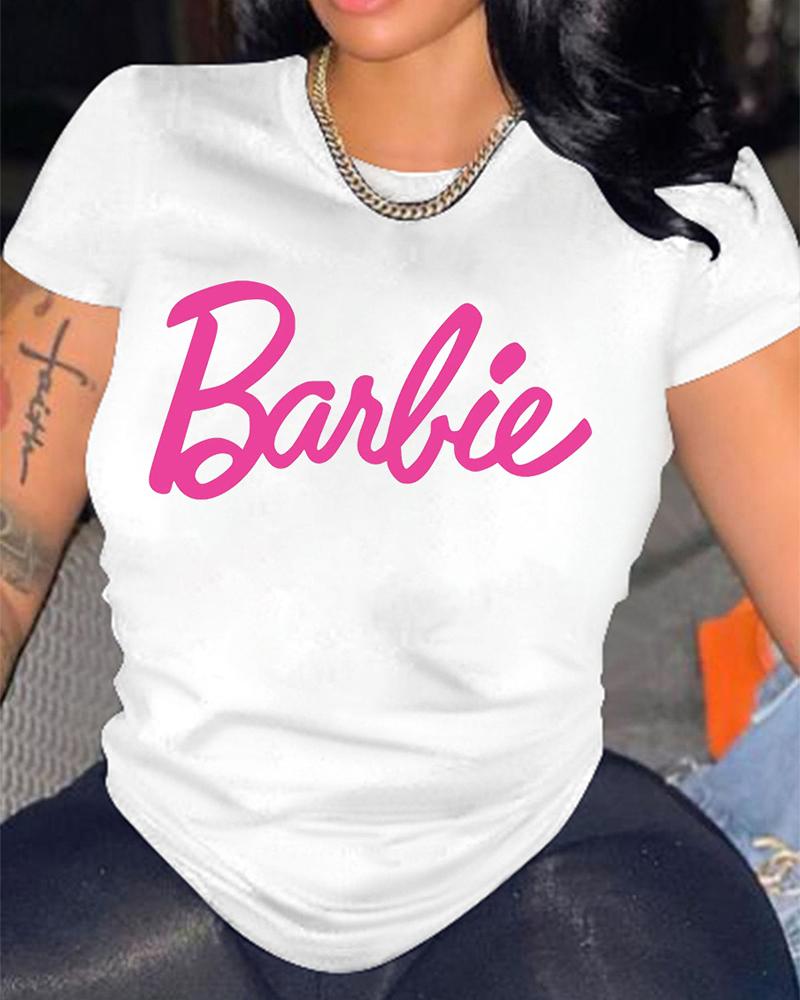 

Plus Size Letter Print Short Sleeve Casual T-shirt, White