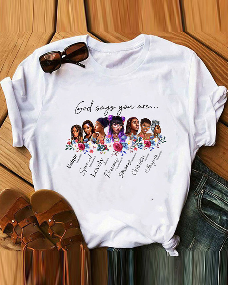 

Figure Letter Print Casual T-shirt, Style1