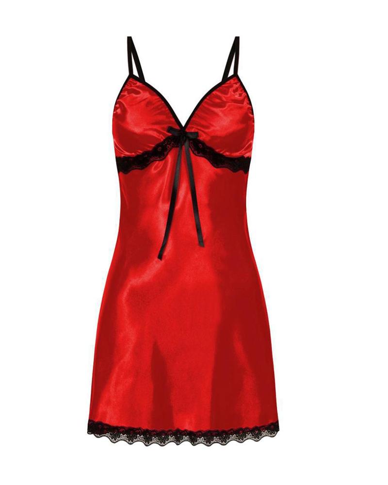 

Spaghetti Strap Contrast Lace Nightdress, Red