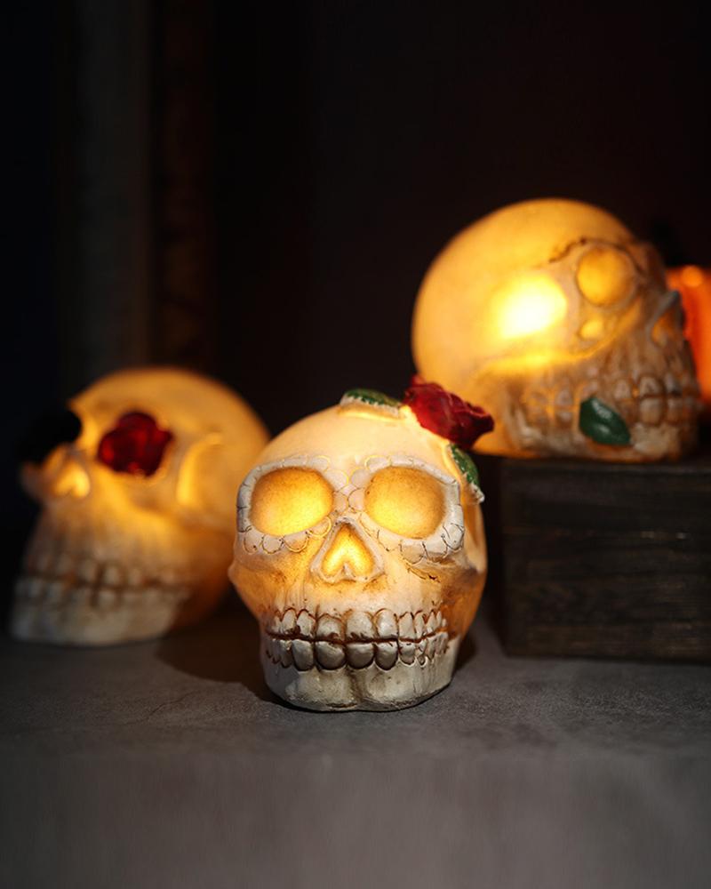 

Halloween Skull Lights Ghost Festival LED Decoration Flowers Rose Glowing Skull Shape Decoration Desktop for Halloween Party Home Outdoor, Style1