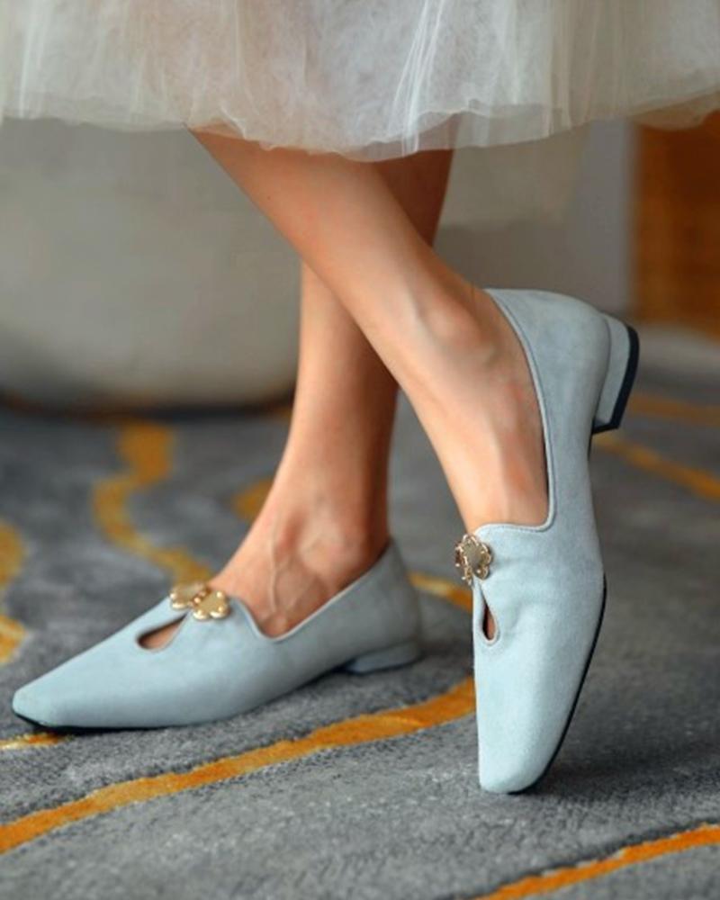 

Suede Square Toes Loafers Slip-on, Gray