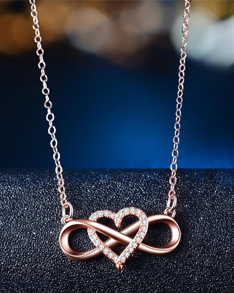 

Lucky Eight & Heart Studded Pendant Chain Necklace, Pink