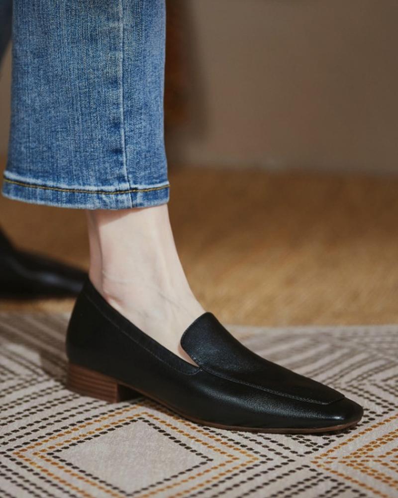 

Square Toe Chunky Slip On Loafers, Black