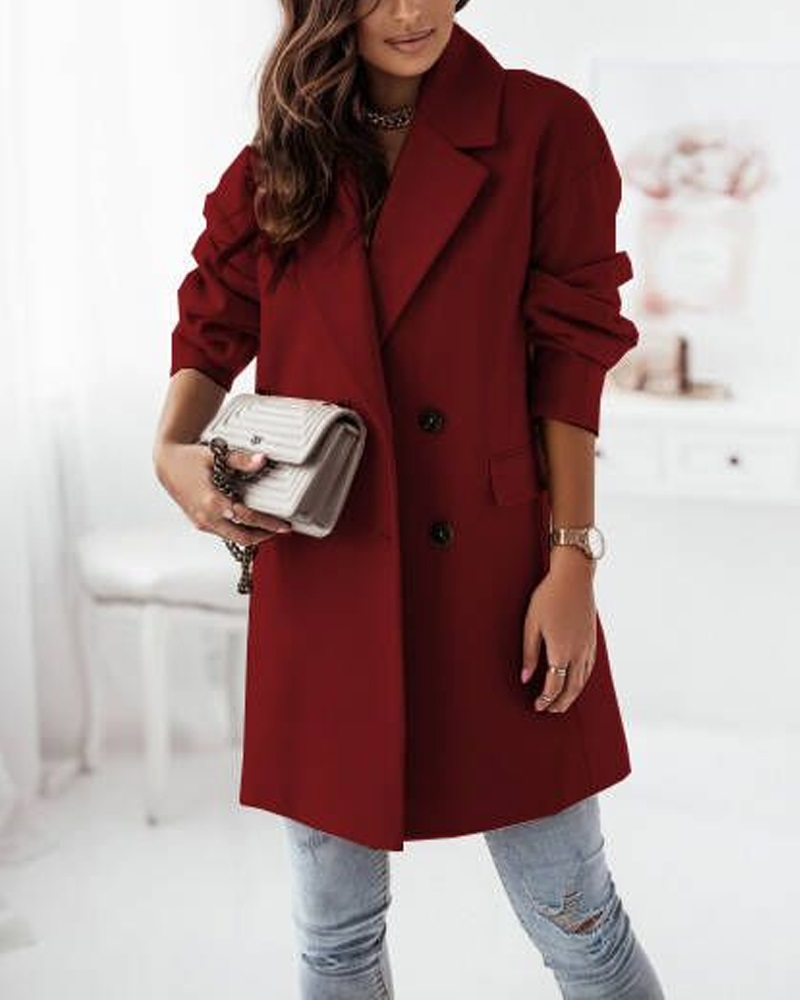 

Long Sleeve Double Breasted Coat, Wine red