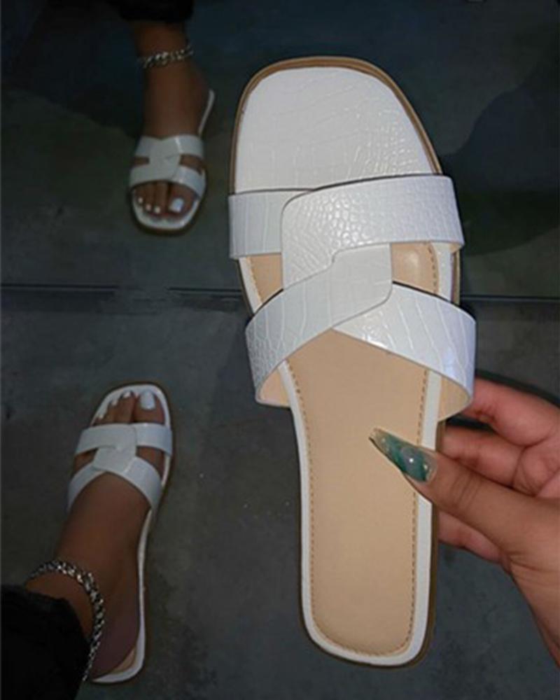 

Casual Open Toe Flat Slippers, White