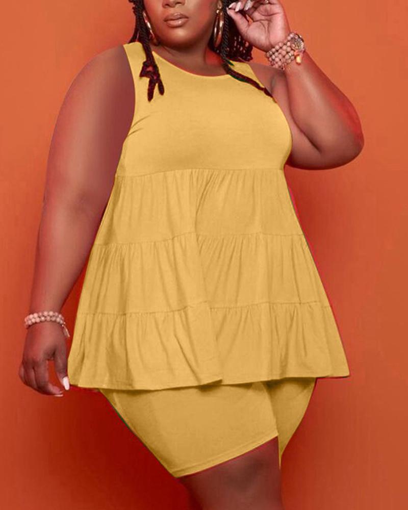 

Plus Size Flowy Tank Top & Shorts Set, Yellow