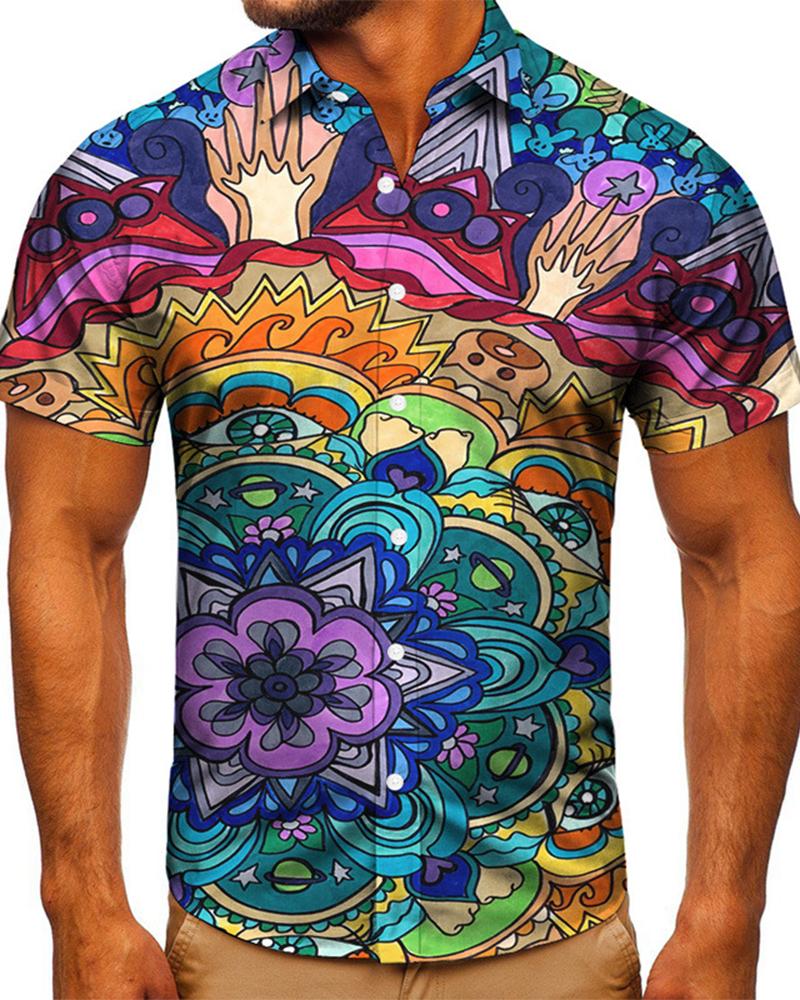 

Multicolor Cartoon Print Short Sleeve T-shirt