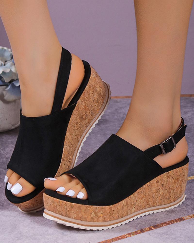 

Leopard Print Wedge Sandals, Black