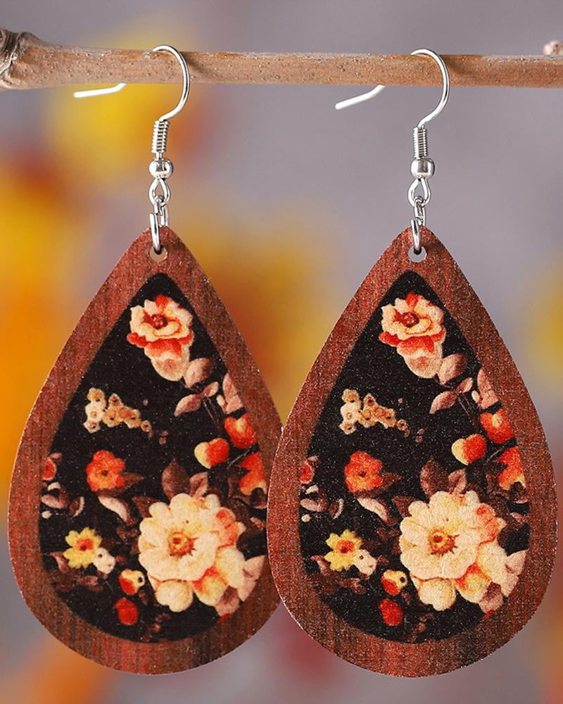 

1Pair Western Cowboy Style Floral Waterdrop Hook Earrings, Multicolor
