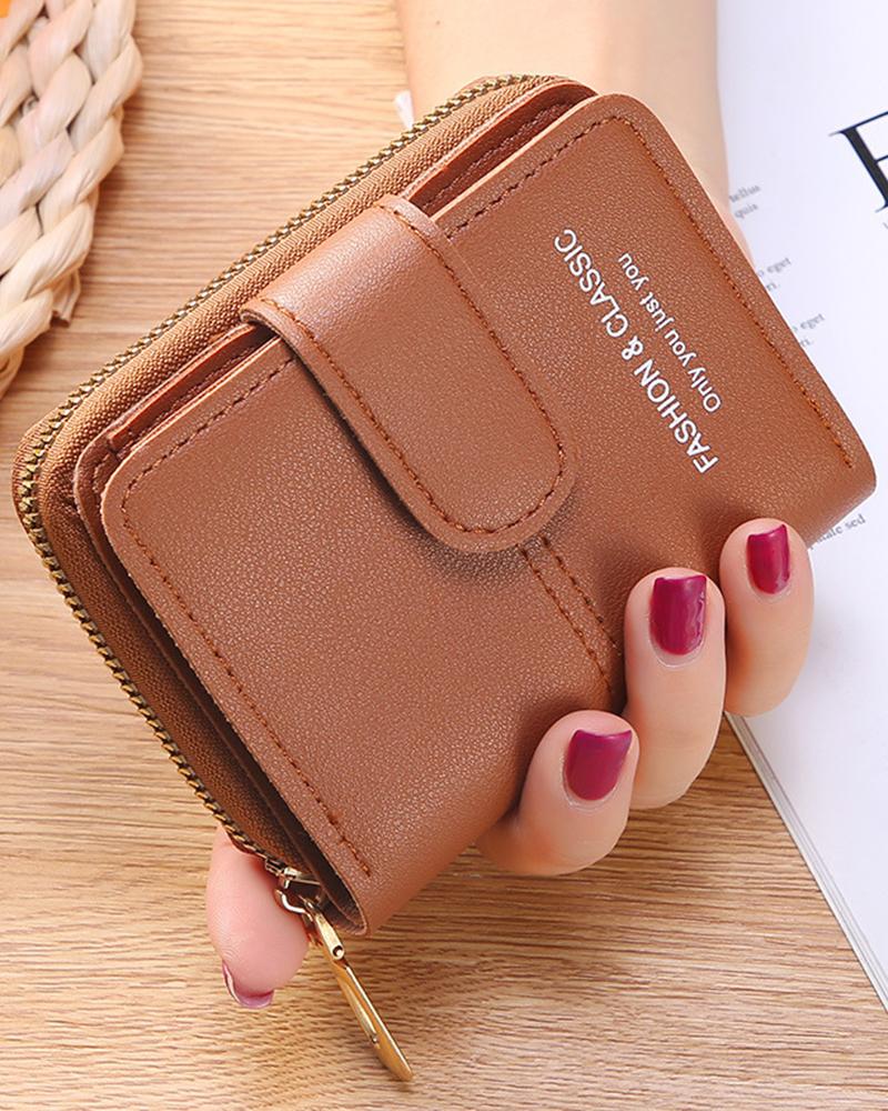 

Small Zipper Decor Purse Clutch Organizer, Brown