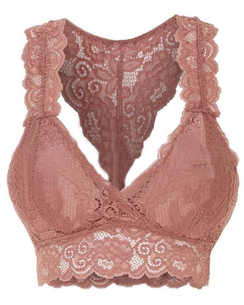 

Plain Lace Padded Bralette, Pink