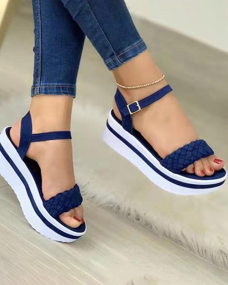 

Braided Slingback Platform Sandals, Blue