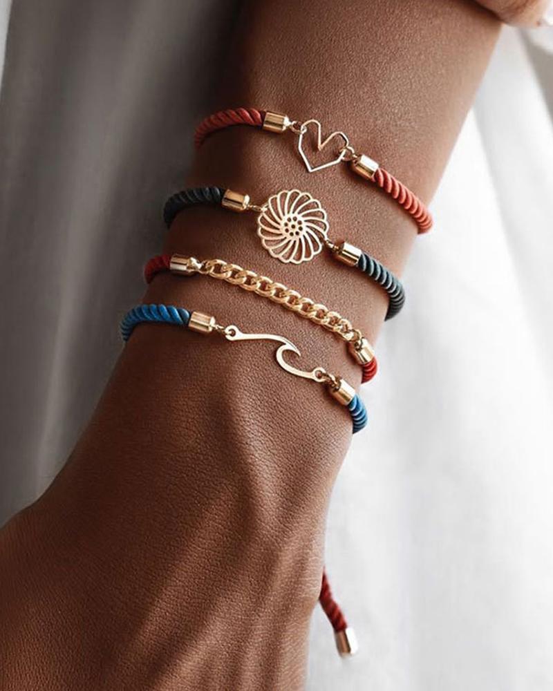 

4pcs Valentine's Day Heart Graphic Chain Braided Bracelets Set, Multicolor