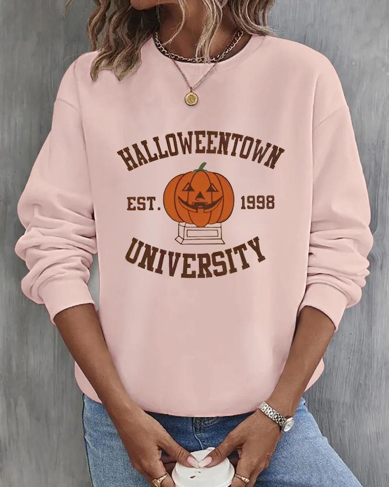 

Halloween Letter Pumpkin Graphic Print Sweatshirt, Pink