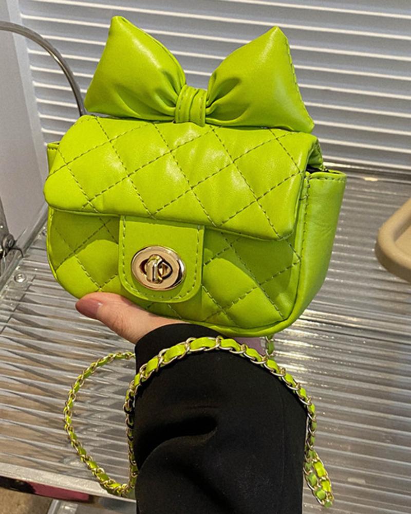 

Bowknot Design Quilted Twist Lock Square Crossbody Bag, Green