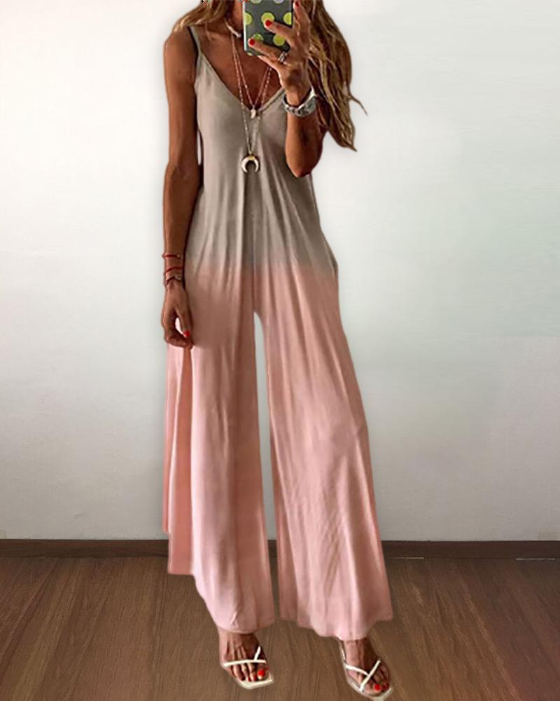 

Ombre Colorblock Spaghetti Strap Casual Jumpsuit, Pink