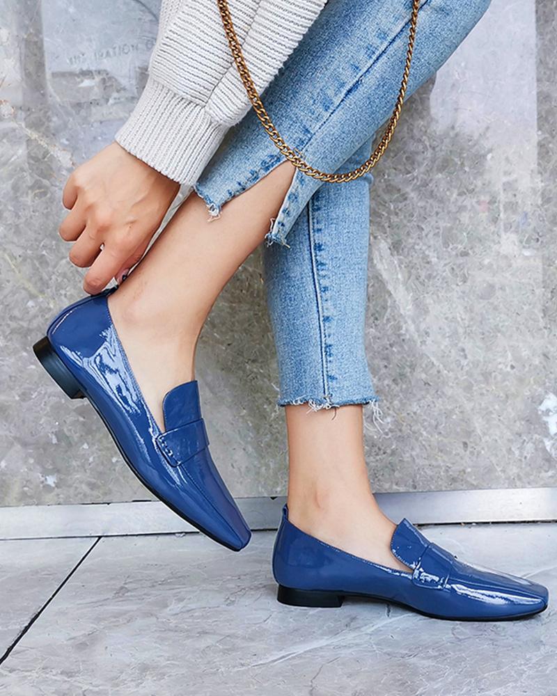 

Polished Square Toe Chunky Loafers, Blue