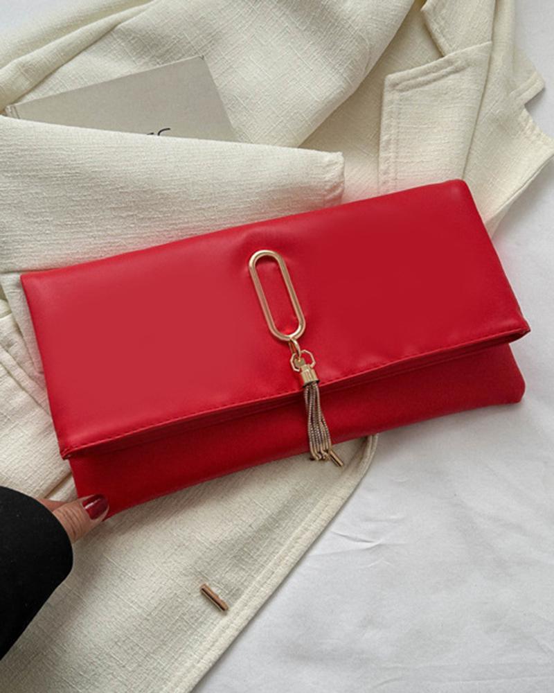 

Tassel Detail Flap Clutch Bag, Red