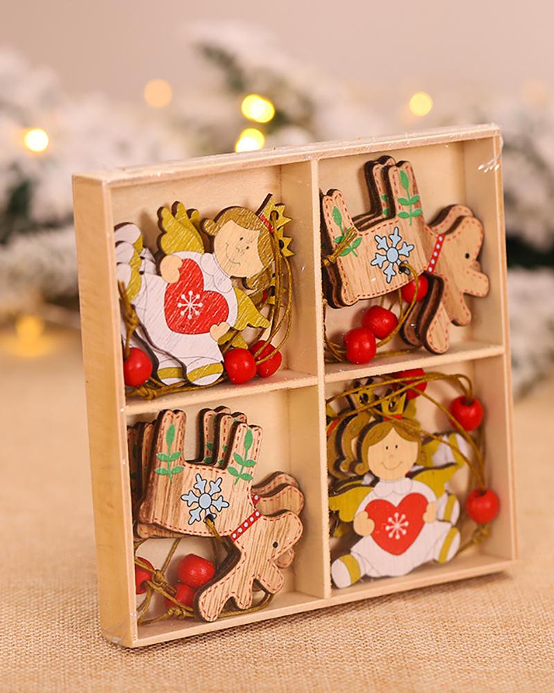 

12PCS/Set Christmas Mutil Pattern Wood Ornaments, Style2