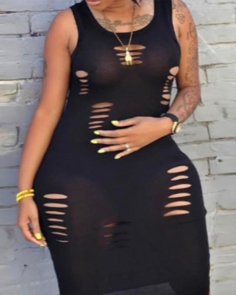 

Plus Size Ladder Cutout Sleeveless Bodycon Dress, Black