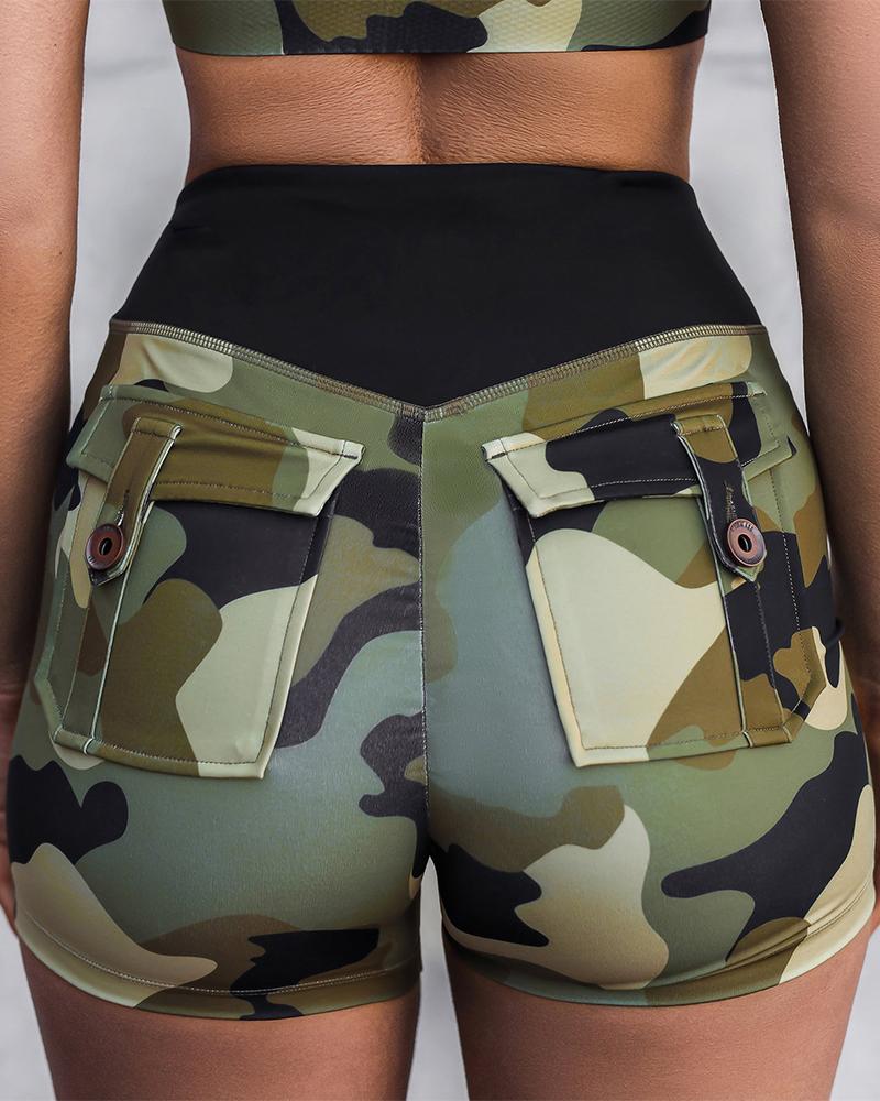 

Camouflage Print High Waist Skinny Short Pants, Army green