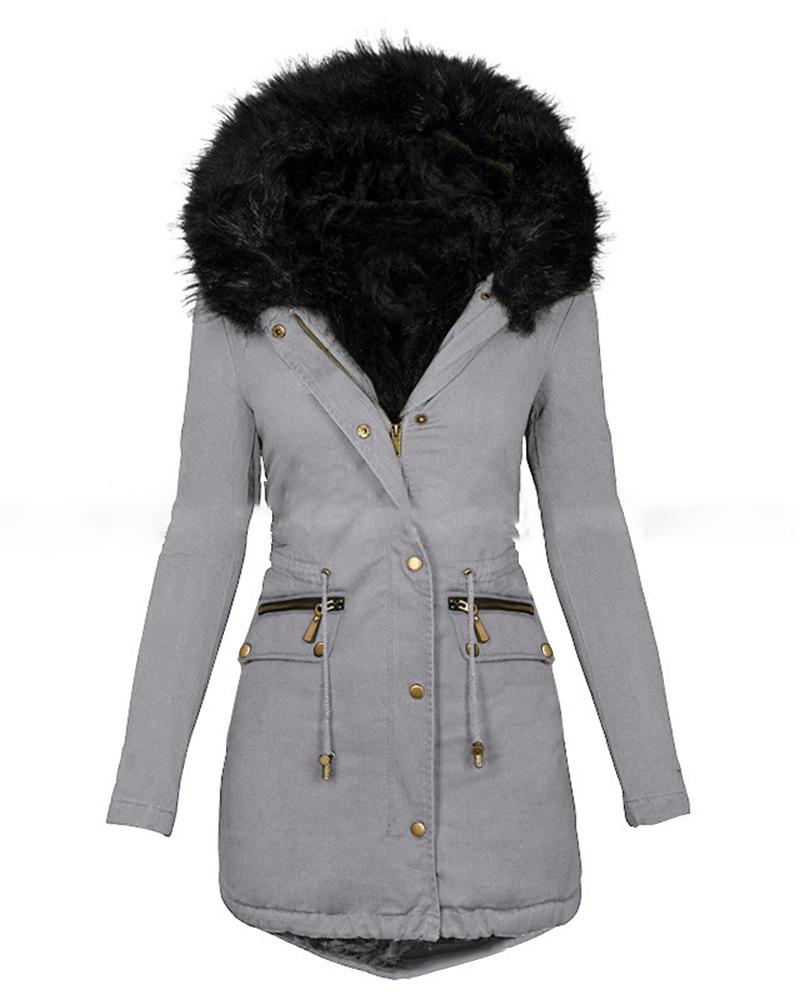 

Women' Parka Casual Winter Long Coat Zip Up Fur Collar Drawstring Lined Hooded Fit Warm Jacket, Gray