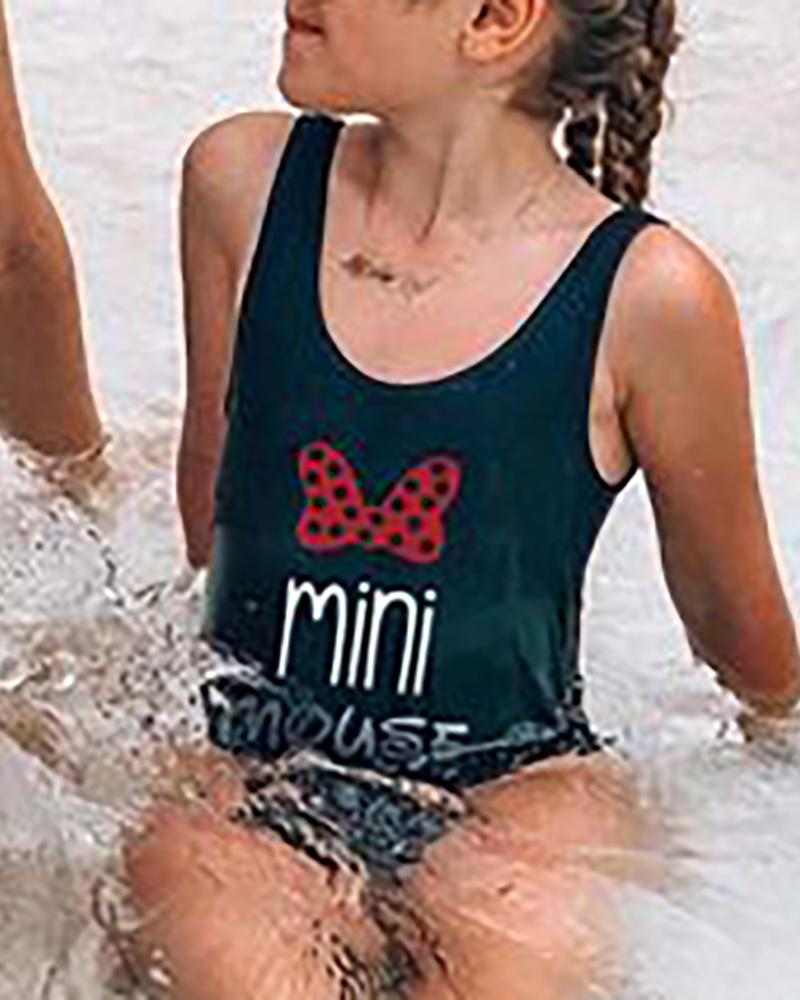 

Mommy & me Bowknot Letter Print U-Neck One Piece Swimsuit For Kids, Black