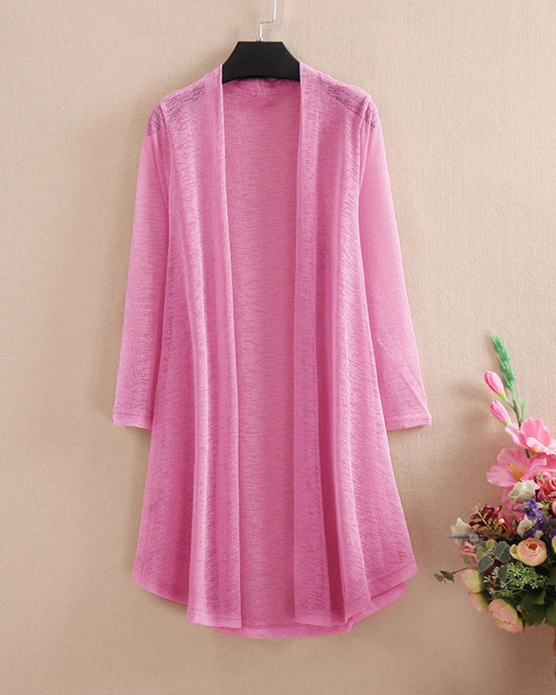 

Plus Size Long Sleeve Open Front Top, Hot pink