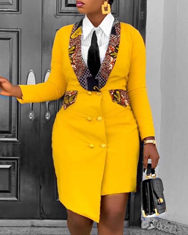 

Colorblock Button Design Long Sleeve Blazer Dress, Yellow