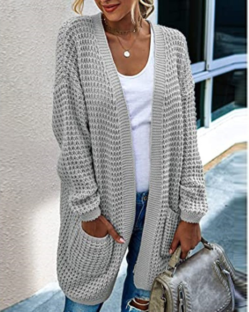 

Long Sleeve Pocket Detail Open Front Cardigan, Gray