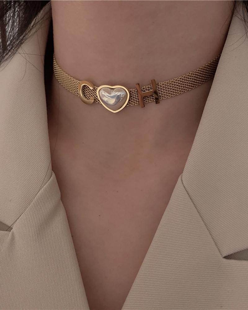 

Letter & Heart Shaped Pearl Choker, Gold