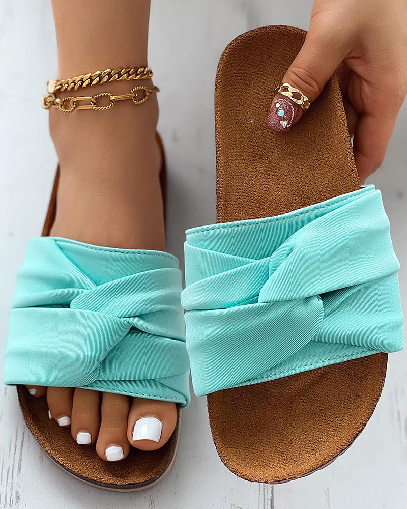 

Twisted Wide Strap Trendy Slippers, Light green